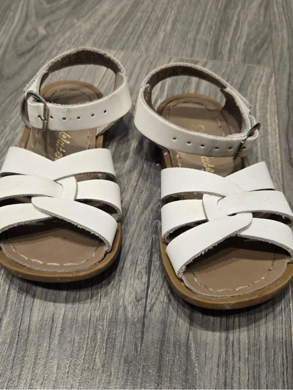 Salt Water Sandals by Hoy White Cross-Strap Ankle Buckle Sandals